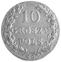 10 groszy 1831, Warszawa, odmiana- łapy Orła proste, 1 żołądź przy skrzyżowaniu gałązek, Plage 277
