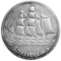 5 złotych 1936, Statek, wypukły napis PRÓBA, Par