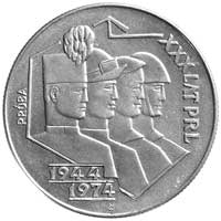 20 złotych 1974, XXX LAT PRL, wypukły napis PRÓBA, Parchimowicz P-299 b, wybito 20 sztuk, miedzion..