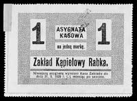 Rabka- Zakład Kąpielowy, asygnata kasowa na 1 markę (1920), Jabł. 428, bardzo rzadka