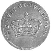 medalik koronacyjny Augusta III 1734 r., Aw: Korona królewska i napis w otoku MERVIT ET TVEBITVR, ..