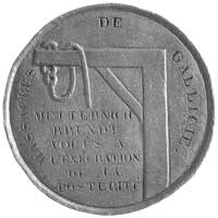 medal wykonany na pamiątkę rzezi galicyjskiej w 1846 r., Aw: Głowa Wolności w czapce frygijskiej i..
