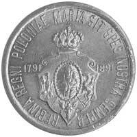 medal z okazji 100-lecia Konstytucji 3 Maja 1891 r., Aw: Tarcza herbowa z obrazem Matki Boskiej Cz..