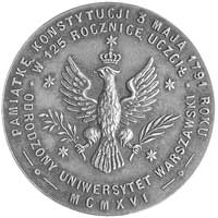 medal autorstwa J. Knedlera wybity z okazji 125 rocznicy Konstytucji 3 Maja i odrodzenia Uniwersyt..