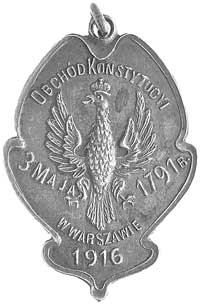 jednostronny medalik na zawieszce wybity w 1916 r. z okazji 125-lecia Konstytucji 3 Maja; W ozdobn..