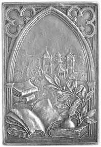 prostokątny medalik Kalwina, Aw: Popiersie w lewo, u góry daty 1509-64, u dołu napis CALVIN, Rw: O..
