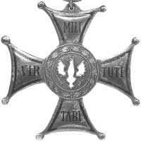 krzyż srebrny (V klasa) Orderu Virtuti Militari- wtórnik, na stronie odwrotnej punce srebra i imie..