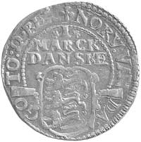 Christian IV 1588-1648, 1 marka 1614, Aw: Półpostać, Rw: Poziome napisy, poniżej herb, w otoku nap..
