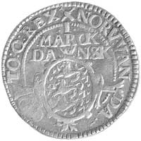 1 marka 1615, Aw: Półpostać, Rw: Poziome napisy, poniżej herb, w otoku napis przedzielony znakiem ..