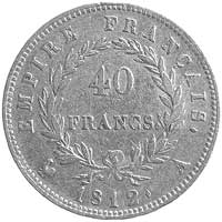 Napoleon Bonaparte- cesarz 1804- 1814, 40 franków 1812, Paryż, Aw: Głowa, Rw: W wieńcu nominał, w ..