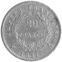 20 franków 1811, Paryż, Aw: Głowa, Rw: W wieńcu nominał, w otoku napis, Fr.511, Gad.1025, złoto, 6..