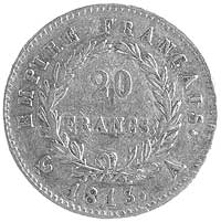 20 franków 1813, Paryż, Aw: Głowa, Rw: W wieńcu nominał, w otoku napis, Fr.511, Gad.1025, złoto, 6..