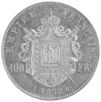 Napoleon III 1852-1870, 100 franków 1858, Paryż, Aw: Głowa, Rw: Herb i napisy, Fr.569, Gad.1135, z..