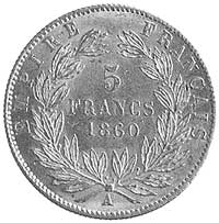 5 franków 1860, Paryż, Aw. i Rw. j. w., Fr.578a, Gad.1001, złoto, 1.61 g