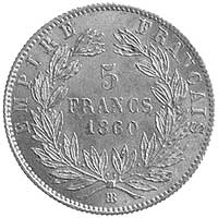 5 franków 1860, Strasbourg, Aw. i Rw. j. w., Fr.579, Gad.1001, złoto, 1.62 g