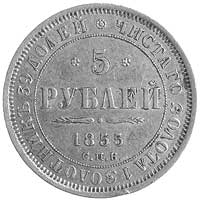 Aleksander II 1855-1881, 5 rubli 1855, Petersburg, Fr.146, Uzdenikow 237, złoto, 6.53 g
