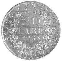 Pius IX 1846-1878, 20 lirów 1868, Rzym, Fr. 280, Berman 3334, złoto, 6.43 g
