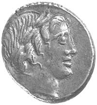 denar anonimowy 86 pne, Aw: Głowa Apollina w wieńcu w prawo, Rw: Jupiter w kwadrydze w prawo, Sear..