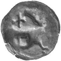 brakteat; Baranek Boży w lewo, za nim długi krzyż, 0.14 g, ciekawa nienotowana moneta