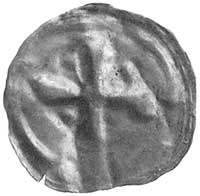 brakteat XII/XIII wiek; Krzyż, w polu cztery kule, Str. tablica XXII, nr 92, 0.18 g, bardzo rzadka..