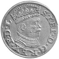 trojak 1586, Ryga, odmiana z małą głową króla, Kurp. 454 R, Gum. 814, patyna