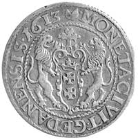 ort 1613, Gdańsk, drugi egzemplarz ale nieco odmienny kształt krzyża wieńczącego herb Gdańska