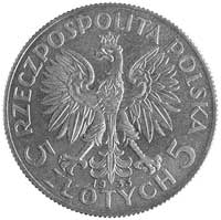 5 złotych 1933, Głowa Kobiety, wypukły napis PRÓBA, Parchimowicz P-145b, wybito 100 sztuk, srebro,..