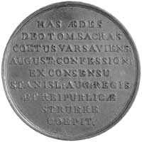 medal autorstwa J. F. Holzhaeussera wybity w latach 1777/78 z okazji rozpoczęcia budowy kościoła e..