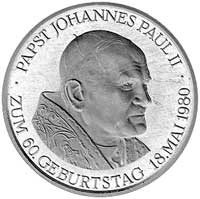 medal wybity z okazji rocznicy 60-tych urodzin papieża Jana Pawła II, 1980 r., Aw: Popiersie trzy ..