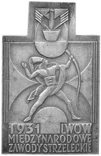 plakieta Międzynarodowych Zawodów Strzeleckich we Lwowie 1931 r.; Stylizowany góral strzelający z ..