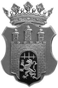 odznaka w kształcie ukoronowanej tarczy herbowej miasta Lwowa, srebro złocone, różnokolorowe emali..