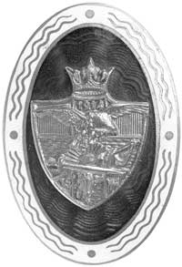 odznaka pamiątkowa \Alegoria Polski\" nałożona na owalną broszę z białego metalu pokrytą białą i a..