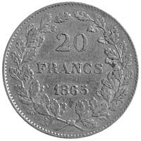 Leopold I 1831- 1865, 20 franków 1865, Aw: Głowa