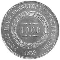 1000 reisów 1858, Aw: Nominał, Rw: Ukoronowa tarcza herbowa