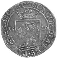 rijksdaalder 1620, Utrecht, Aw: Rycerz z mieczem i tarczą, Rw: Ukoronowana tarcza herbowa i data w..