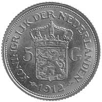 5 guldenów 1912, Utrecht, Aw: Głowa, Rw: Herb, Fr.350, złoto 3.36 g