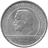 5 marek 1929 A- Berlin, Aw: Dłoń złożona do przysięgi, Rw: Głowa Hindenburga, J.341