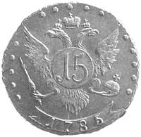15 kopiejek 1785, Petersburg, Aw: Popiersie, Rw: Nominał na tle orła dwugłowego, Uzdenikow 1157, w..