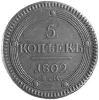 5 kopiejek 1802, Jekatierinburg, Aw: Orzeł dwugłowy, Rw: Nominał i data, Uzdenikow 3002, Brekke 102