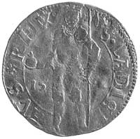 dukat 1593, Hermannstadt, Aw: Stojący św. Ładysław i napis w otoku S LADISLAVS REX, poziomo data 1..