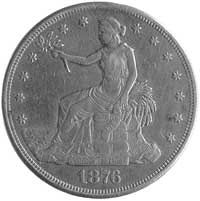 1 dolar 1876 (Trade dollar), Carson City, Aw: Wolność z gałązką oliwną siedząca w lewo, niżej mott..