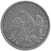 25 centów 1825, Filadelfia, Aw: Głowa Wolności w lewo, niżej data 1835, wokół gwiazdki, Rw: Herb i..