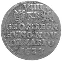 8 denarów 1623, Krzemnica, Aw: Popiersie w prawo i napis w otoku, Rw: Herb, litery K-B, napis pozi..