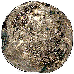 denar, Aw: Książę na tronie na wprost, Rw: Popiersie kobiety w lewo z rękoma uniesionymi do góry, Str.43 bis, 22 mm, 0.32 g