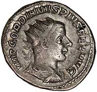 Gordian III 238- 244, antoninian, Aw: Popiersie w koronie radialnej w prawo i napis w otoku IMP GO..