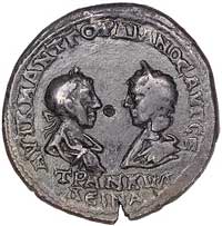 Gordian III i Trankilina 238- 244, Moesia Inferior- Tomis, AE-27, Aw: Popiersia zwrócone do siebie..