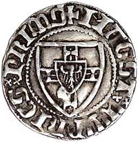 Winrych von Kniprode 1351- 1382, szeląg, Aw: Tarcza wielkiego mistrza i napis w otoku MAGST WYNRIC..