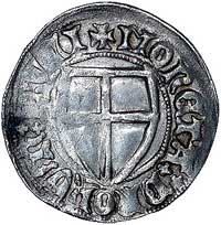 Henryk von Plauen 1410-1413, szeląg, Aw: Tarcza wielkiego mistrza i napis: MAGST HIN..M, Rw: Tarcz..