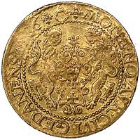 dukat 1586, Gdańsk, H-Cz. 770 R 1, Fr. 3, złoto, 3.50 g, minimalna wada tłoczenia