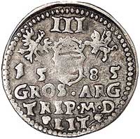 trojak 1585, Wilno, odmiana z herbem Lis pod popiersiem króla, Kurp. 313 R1, Gum. 763